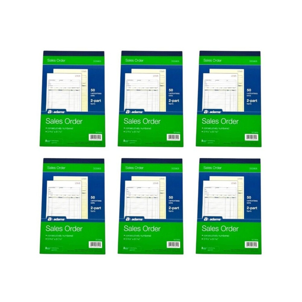 6 Pack Adams DC5805 Sales Order Books 2-Part Carbonless Duplicate 300 Sets Pro
